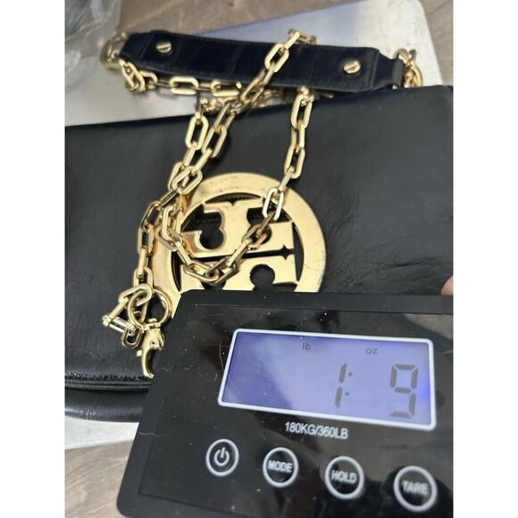 Tory Burch Reva Black Leather Purse Detachable Gold Chain Strap Crossbody Clutch - Picture 11 of 16